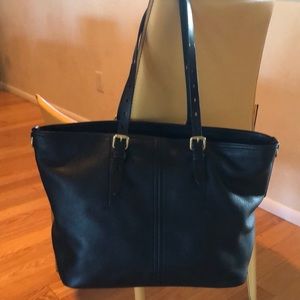 Cole Haan Loralie pebbled black top zip tote